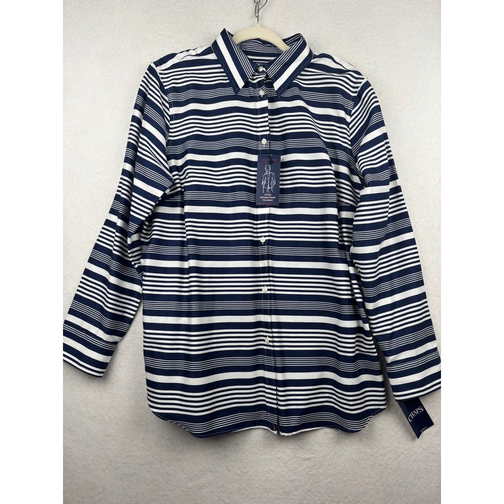 Chaps Button Down‎ Shirt Womens 1X No Iron Slimming Fit Nautical Preppy
